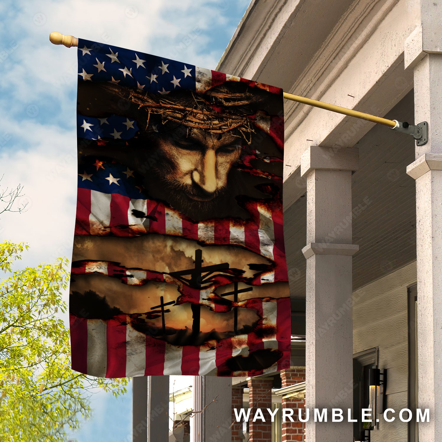 Amazing flag, The real face of Jesus, Crown of thorn, Cross - Jesus Flag