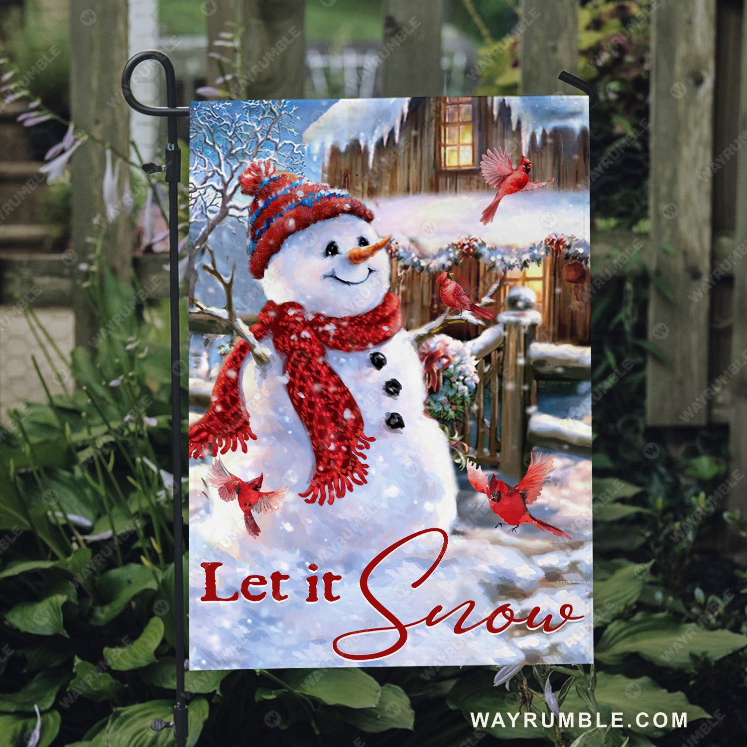 Beautiful snowman, Christmas is coming, Red cardinal, Let it snow - Jesus Flag