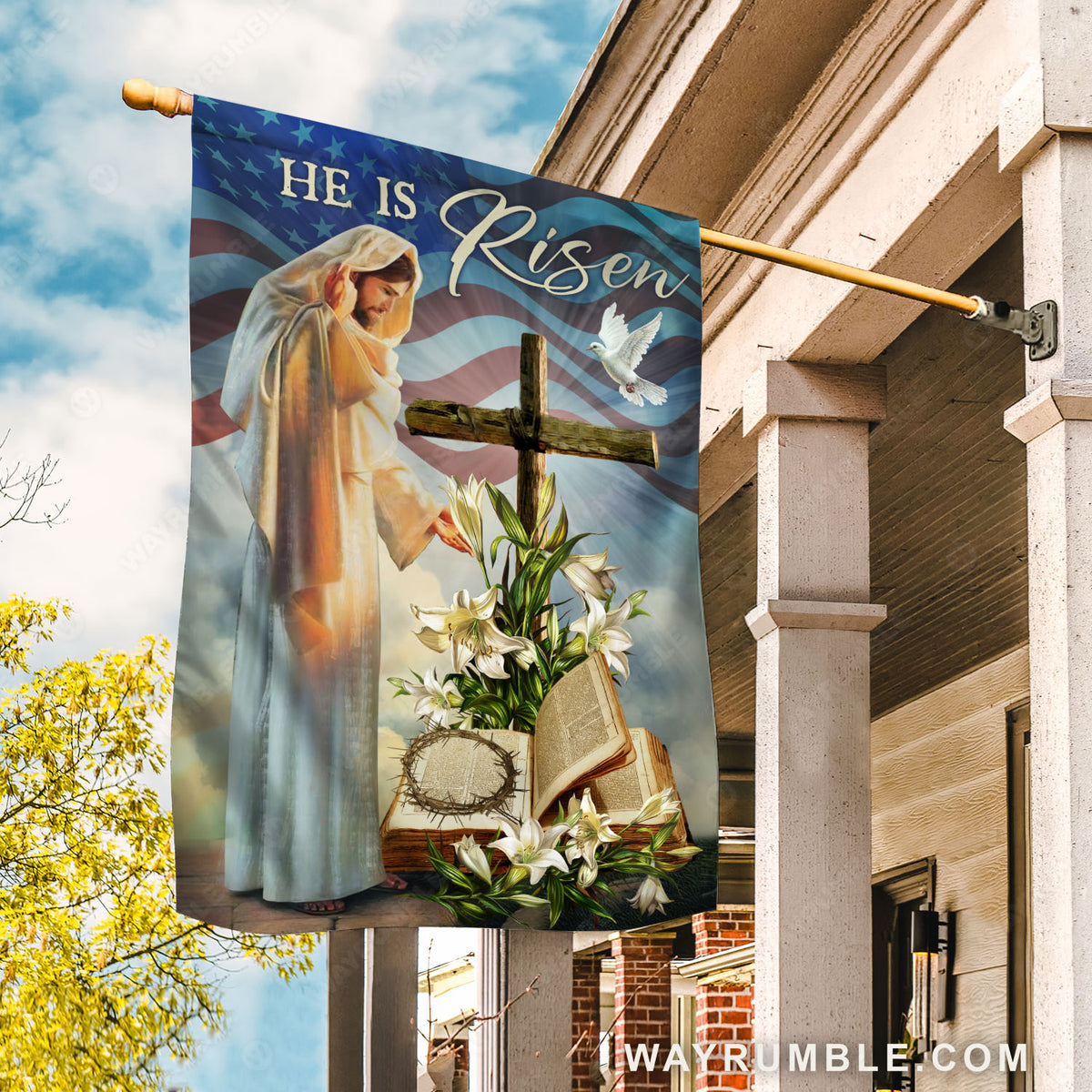 The life of Jesus, Big cross, Pretty lily flower, Amazing bible, He is risen - Jesus Flag