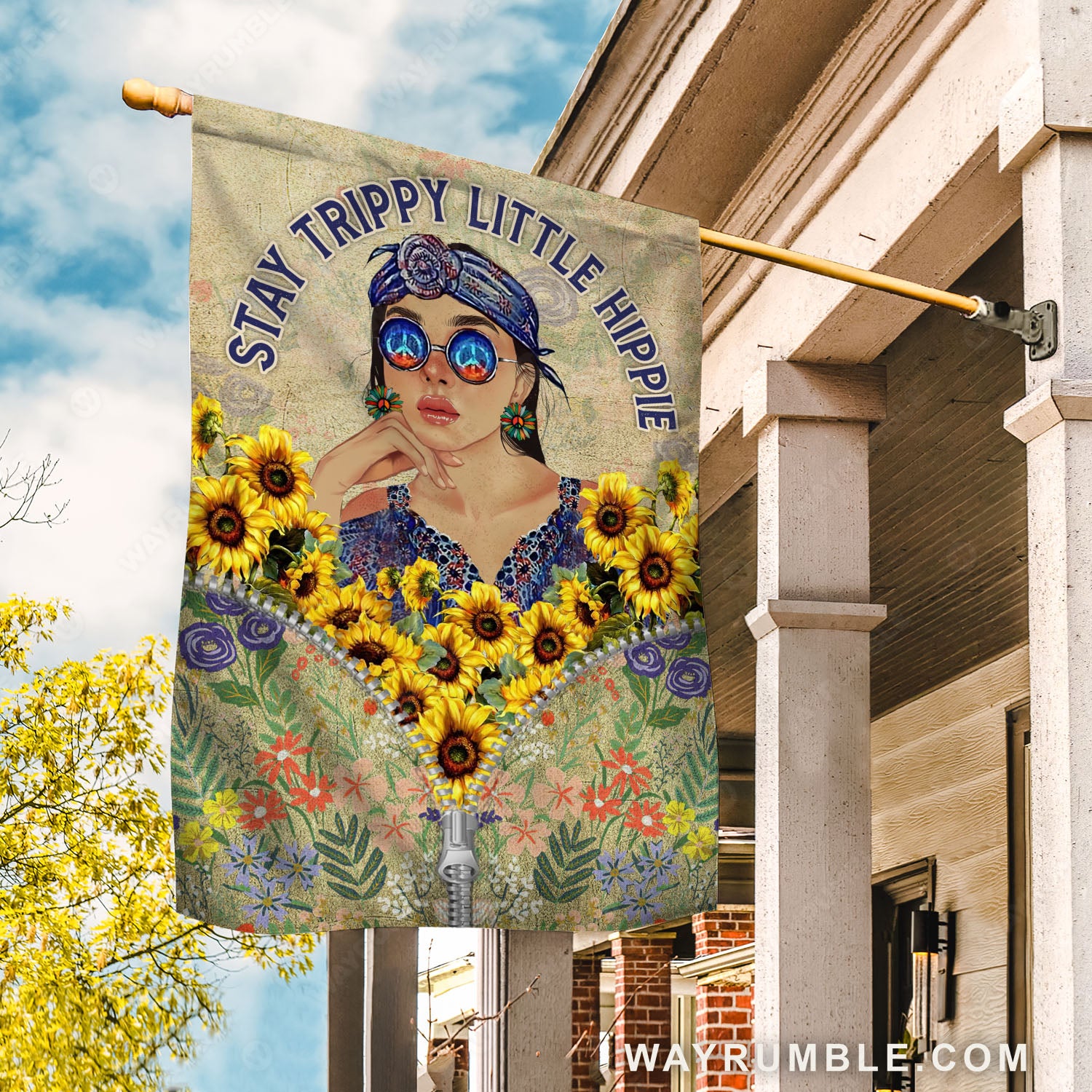 Hippie girl, Sunflower painting, Flower pattern, Stay trippy little hippie - Jesus Flag