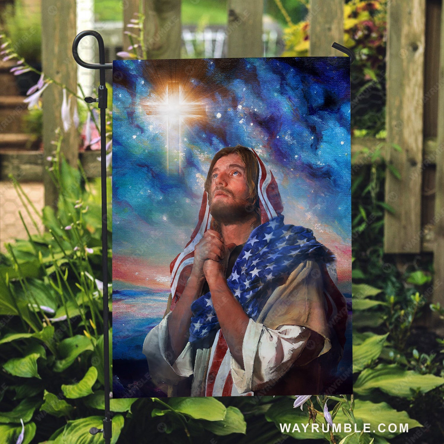 Pray with Jesus, Pray for healing, Beautiful galaxy drawing, Cross symbol - Jesus Flag