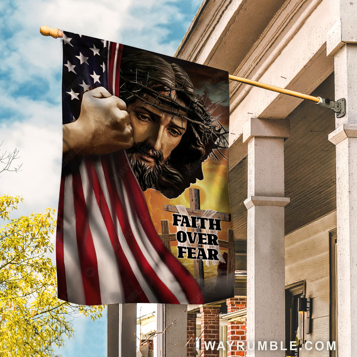 My Jesus, Crown of thorn, Pretty US flag, Faith over fear - Jesus Flag