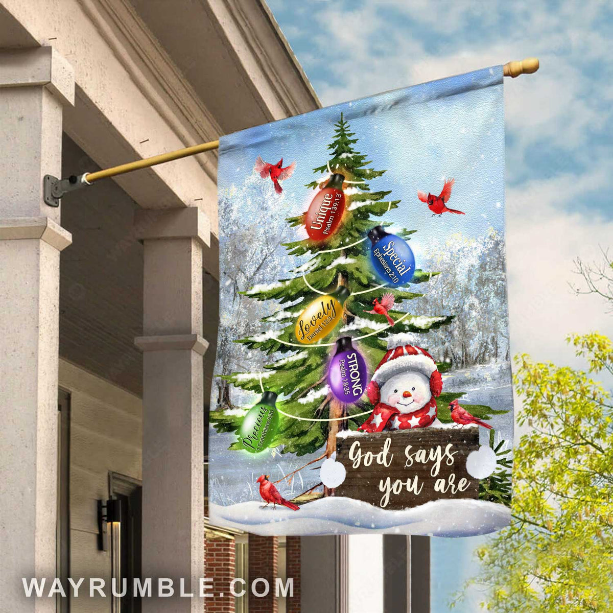 Lovely Christmas tree, Cute snowman, Christmas vibe, God says you are unique - Jesus Flag