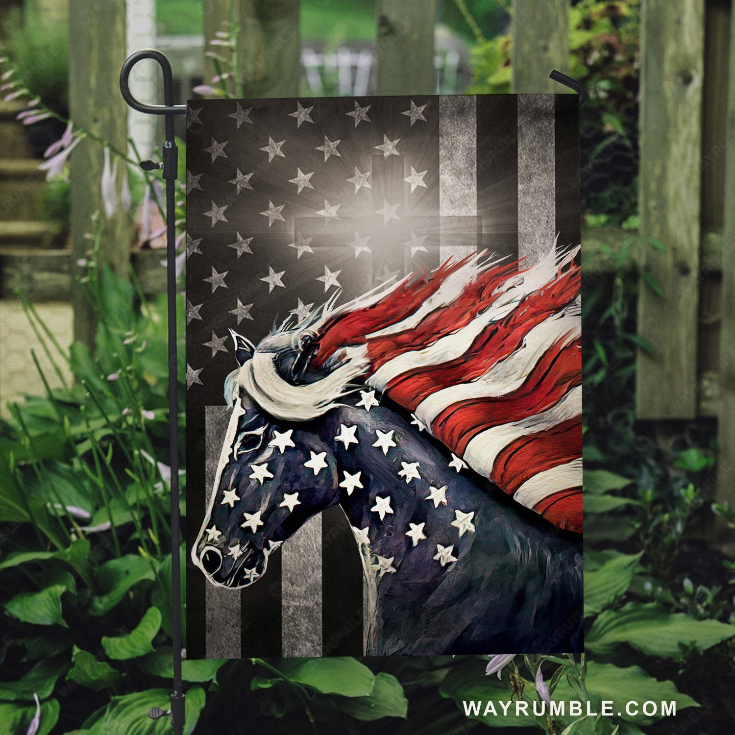 Amazing horse, US pattern, US flag, Black background - Jesus Flag