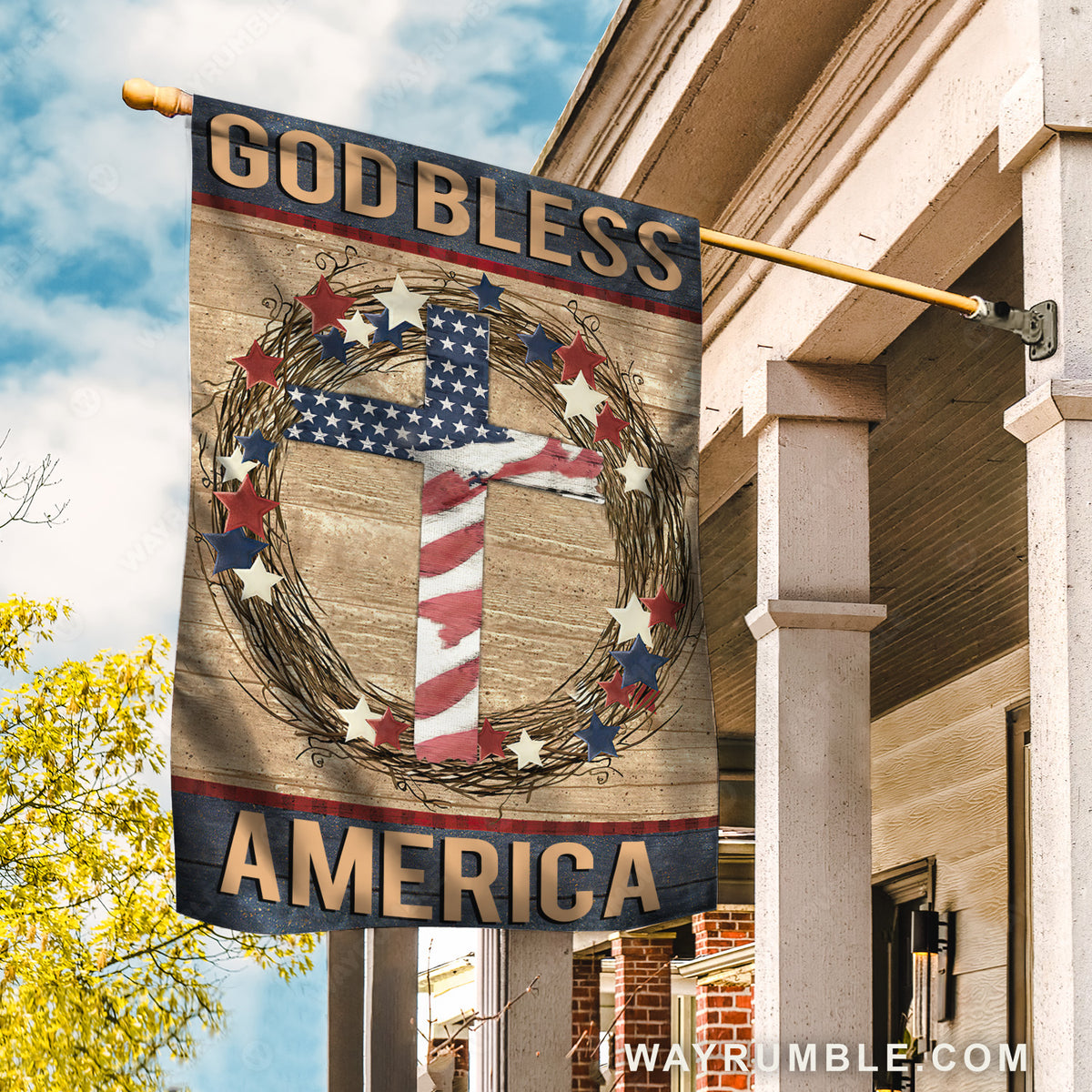 US cross, Crown of thorn, Colorful star, God bless America - Jesus Flag