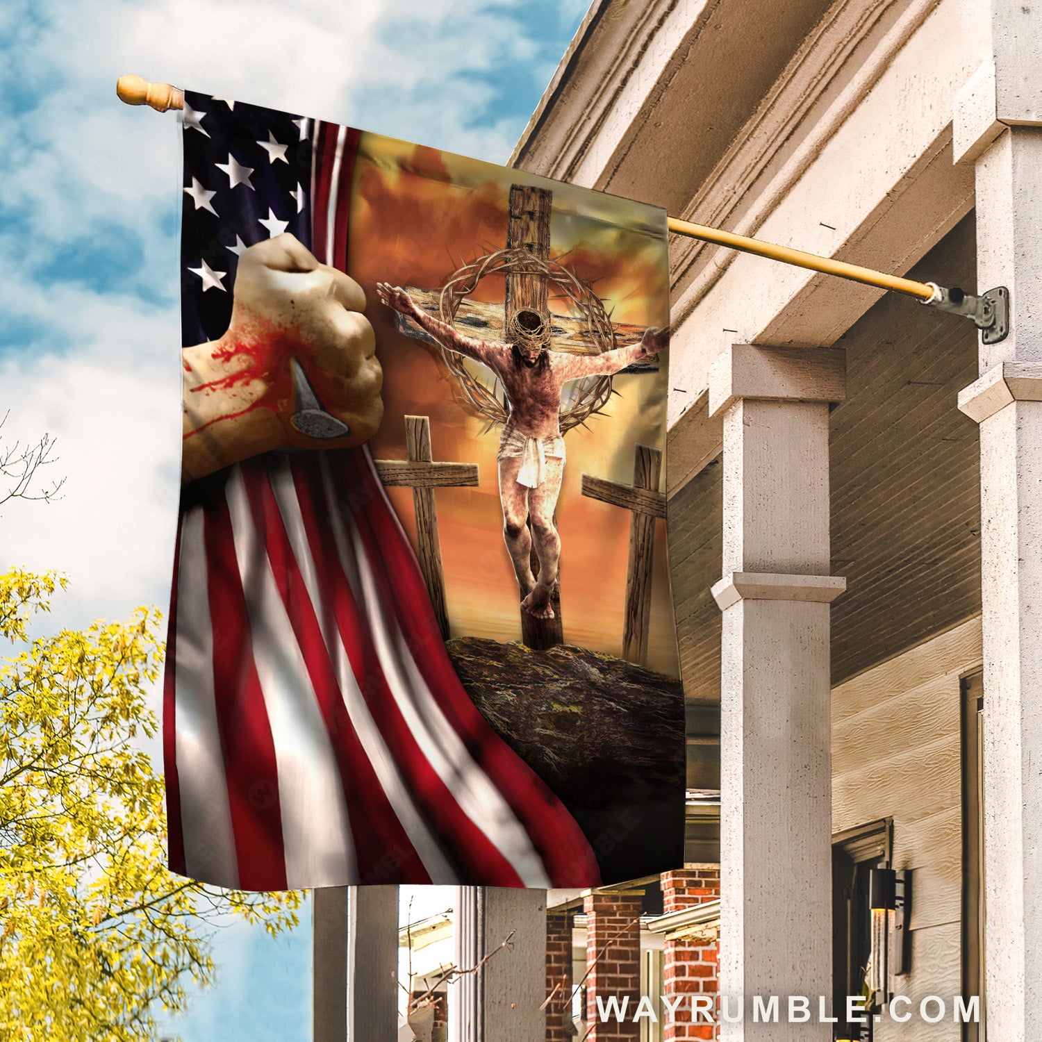 Jesus on the cross, Stunning crown, Amazing US flag - Jesus Flag