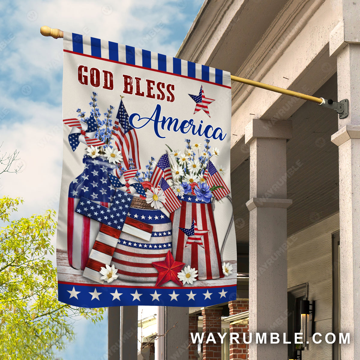 Daisy vase, Beautiful US flag, Flower garden, God bless America - Jesus Flag