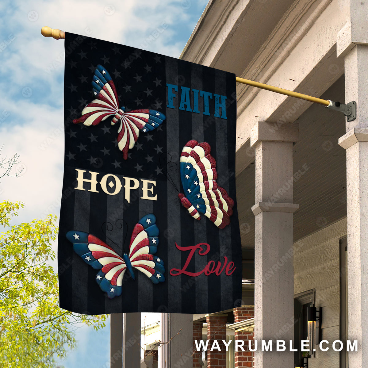 Unique butterfly, US flag, Faith, Hope, Love - Jesus Flag
