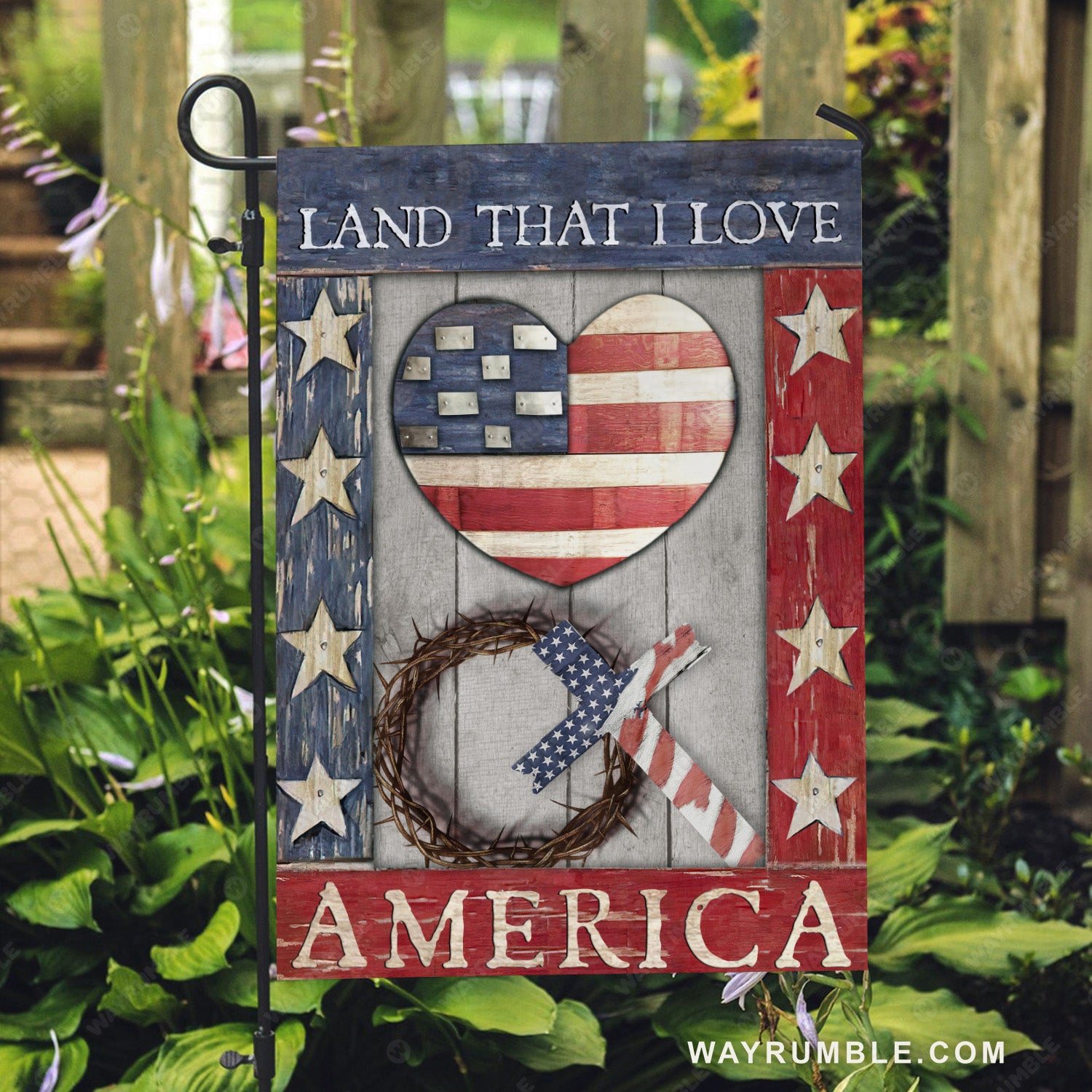 Heart shape, Crown of thorn, Colorful cross, Land that I love - Jesus Flag