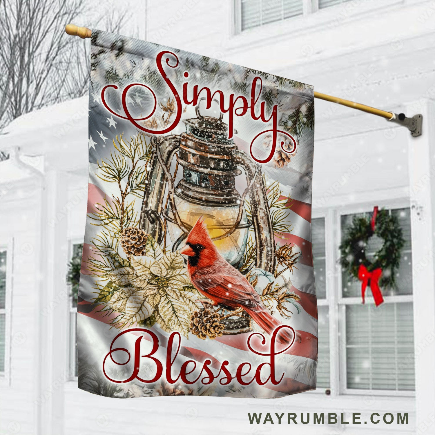Pretty lantern, Stunning cardinal, US flag, Winter vibe, Simply blessed - Jesus Flag