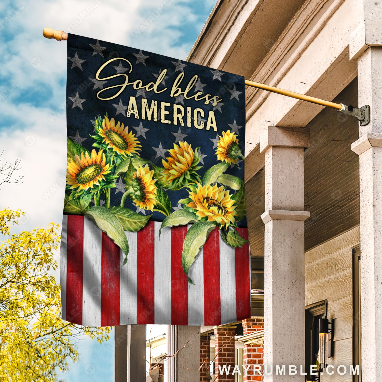 US flag, Sunflower field, God bless America - Jesus Flag
