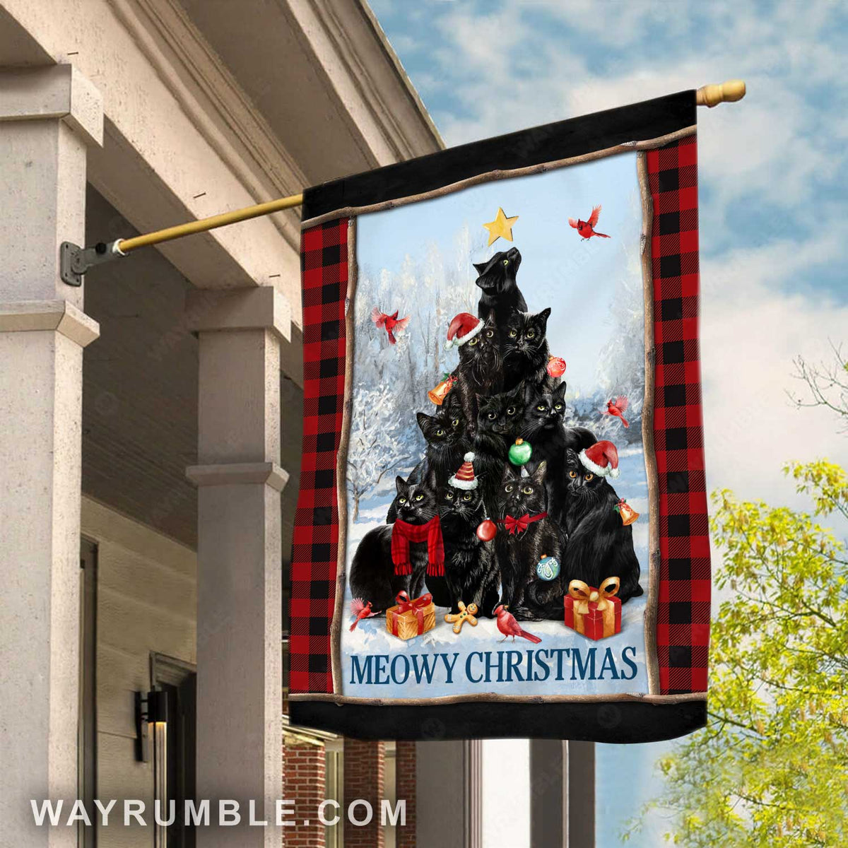 Stunning cat painting, Christmas is coming, Red cardinal, Meowy Christmas - Jesus Flag