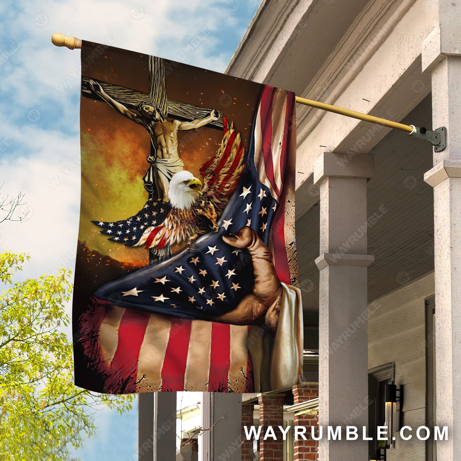 Amazing eagle drawing, Cross symbol, US flag - Jesus Flag