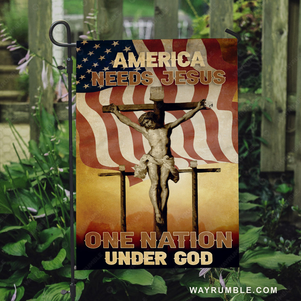 Jesus on the cross painting, US flag, America needs Jesus - Jesus Flag