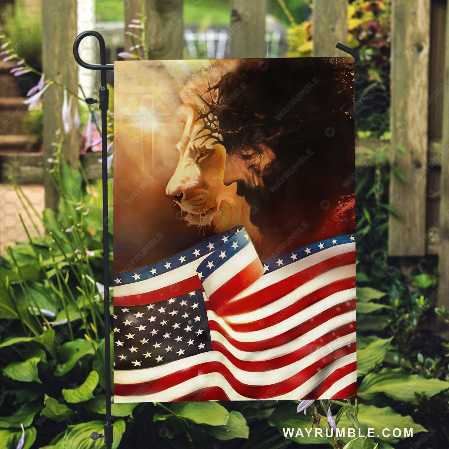 Lion painting, The face of Jesus, Amazing US flag - Jesus Flag