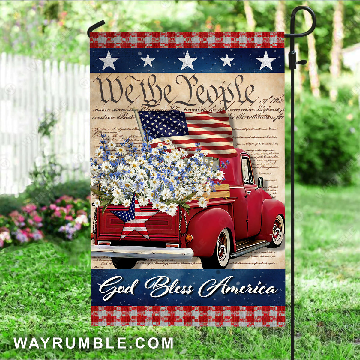 Vintage ladybug car, Daisy flower, Beautiful US flag, We the people - Jesus Flag