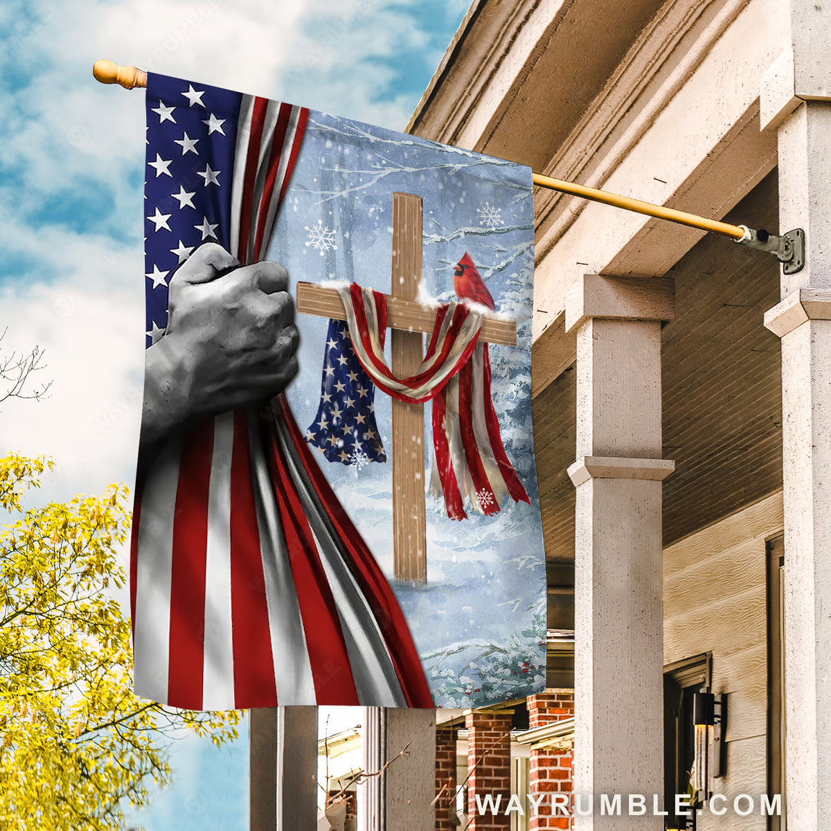 US flag painting, Red cardinal, Stunning Jesus hand - Jesus Flag