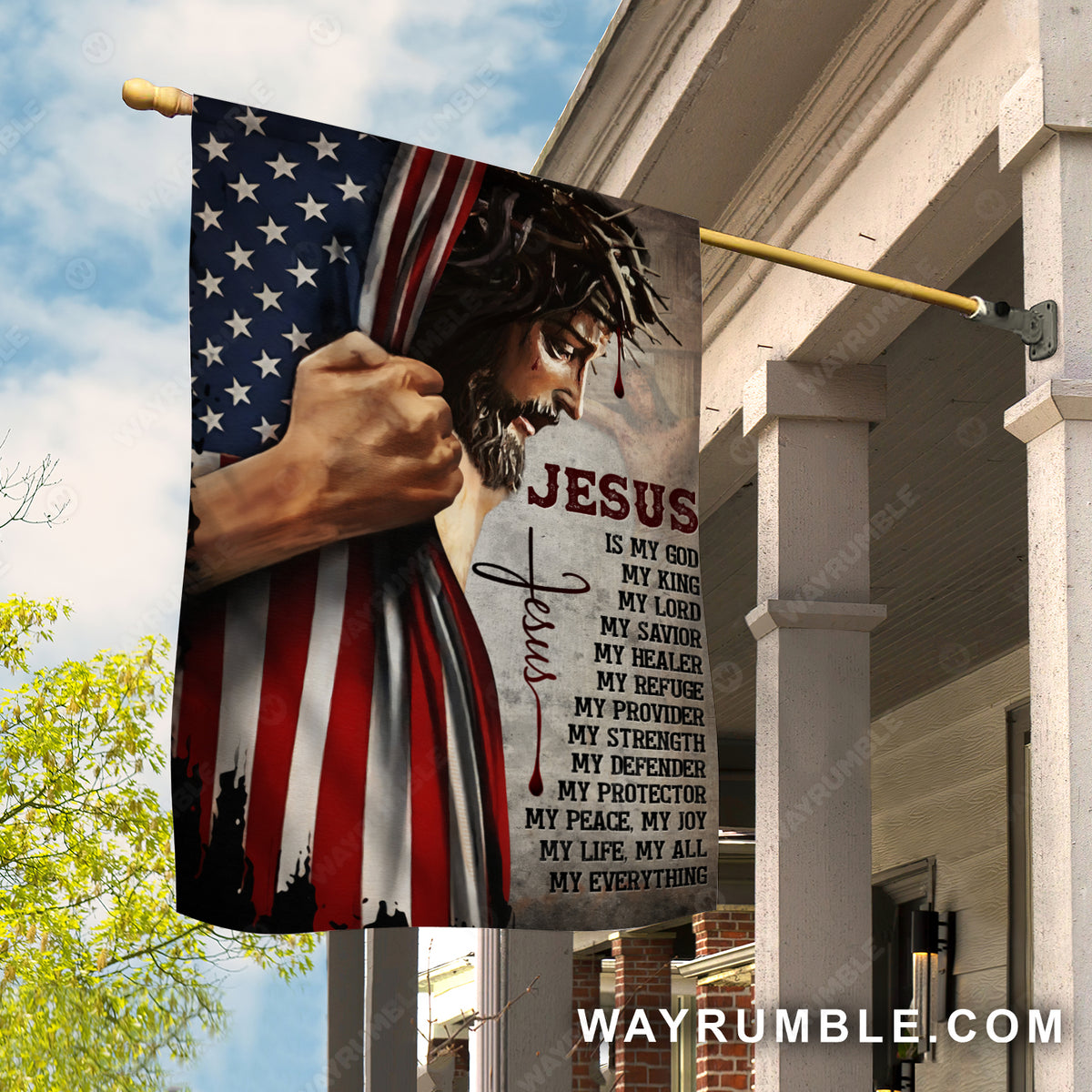 Watercolor Jesus&#39;s face, Amazing US flag, Crown of thorn, Jesus is my God - Jesus Flag