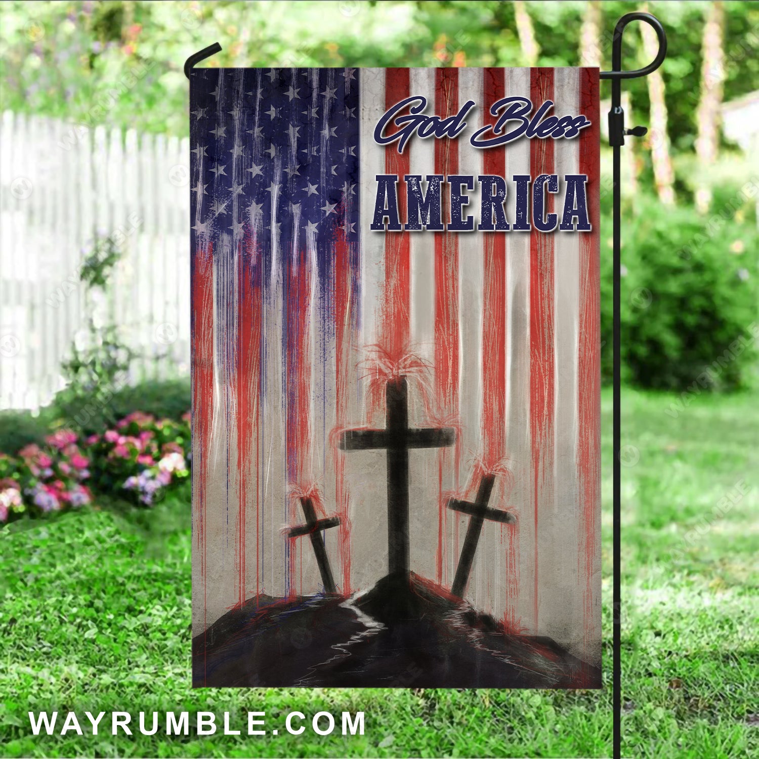 Watercolor US flag, Stunning cross, God bless America - Jesus Flag