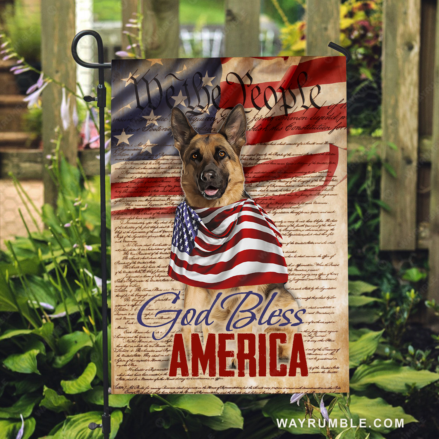 Cute German shepherd dog, Amazing US flag, God bless America - Jesus Flag