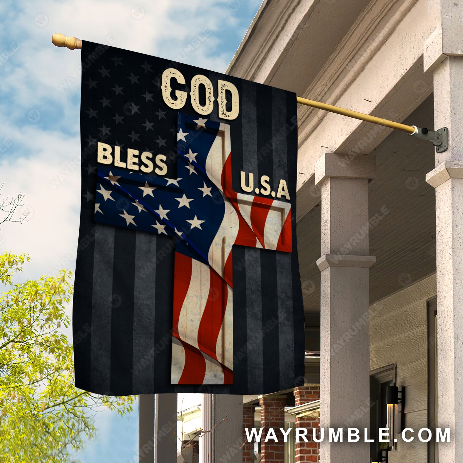 US flag, Beautiful cross drawing, God bless USA - Jesus Flag