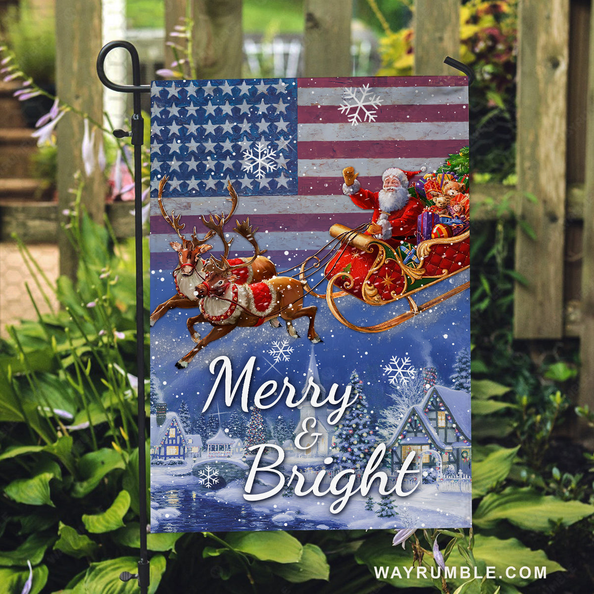 Stunning reindeer, Santa Claus is coming to town, Merry and Bright - Christmas Flag