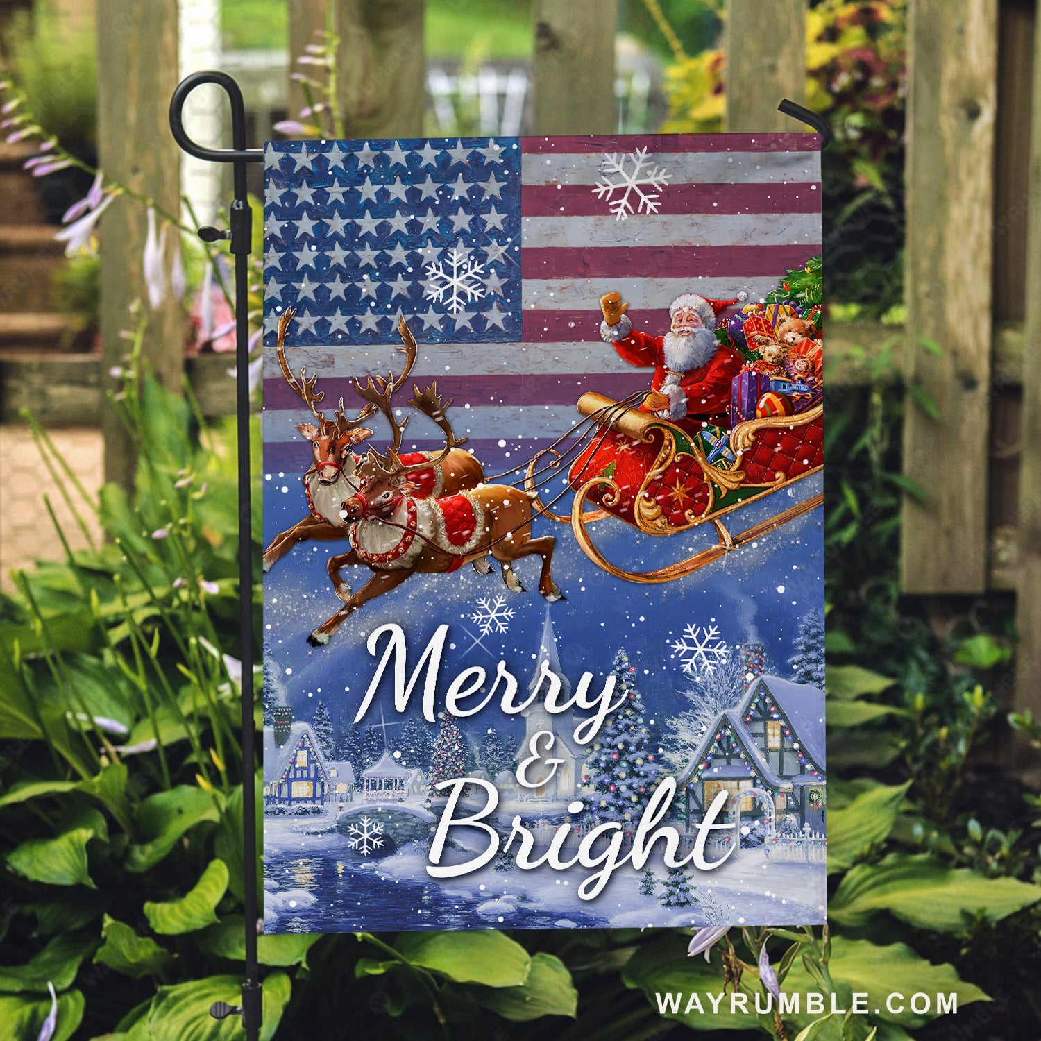 Stunning reindeer, Santa Claus is coming to town, Merry and Bright - Christmas Flag