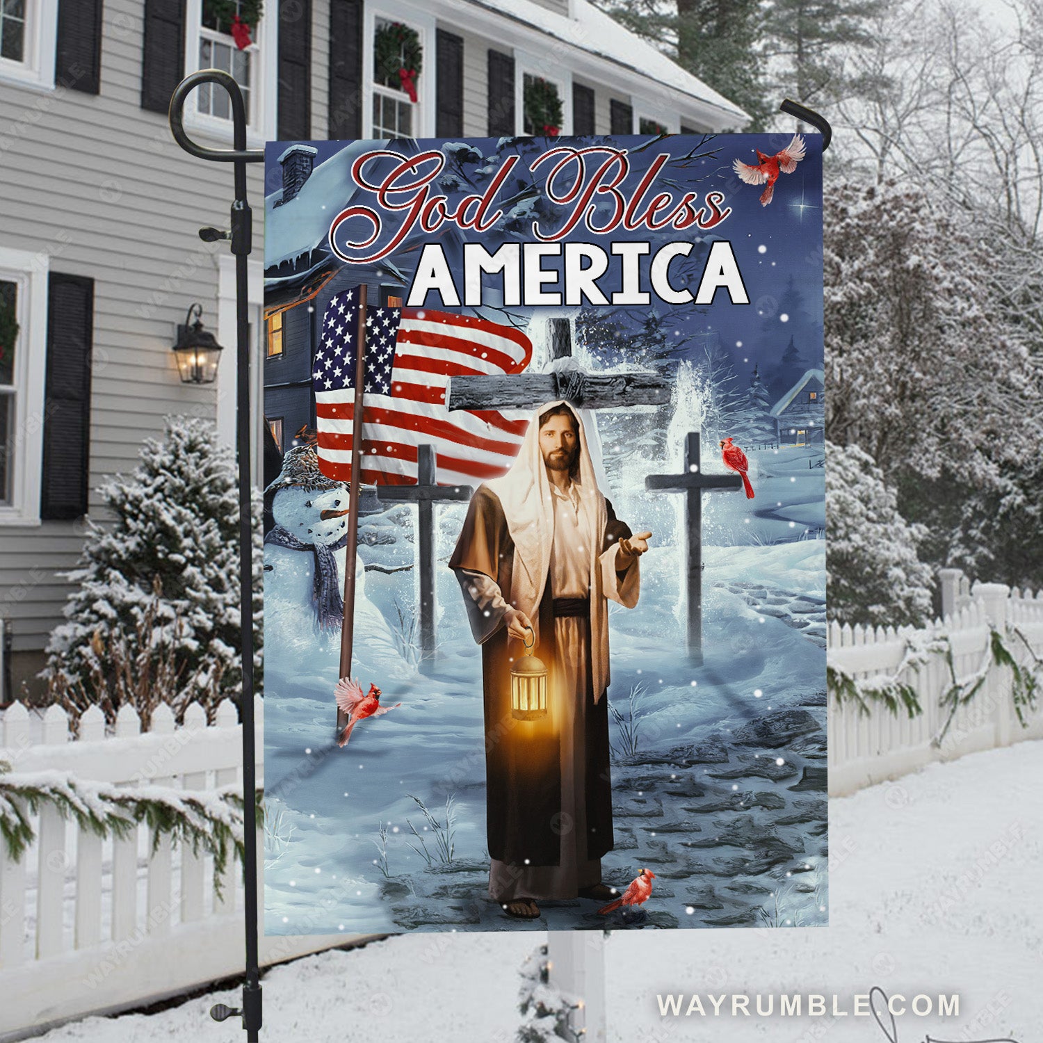 Christmas night, Stunning cross, Beautiful Jesus painting, God bless America - Jesus Flag