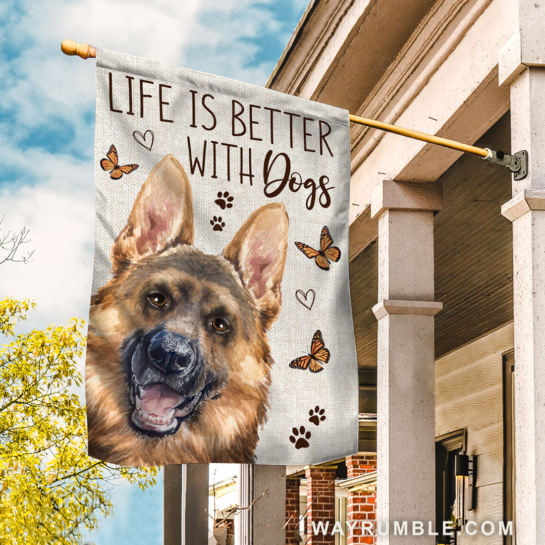 German shepherd painting, Beautiful butterfly, Life is better with dogs - Jesus Flag