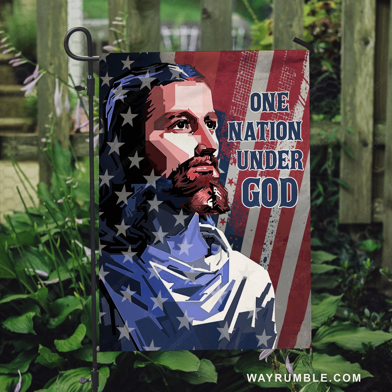 The real face of Jesus, Jesus artwork, US flag, One nation under God - Jesus Flag