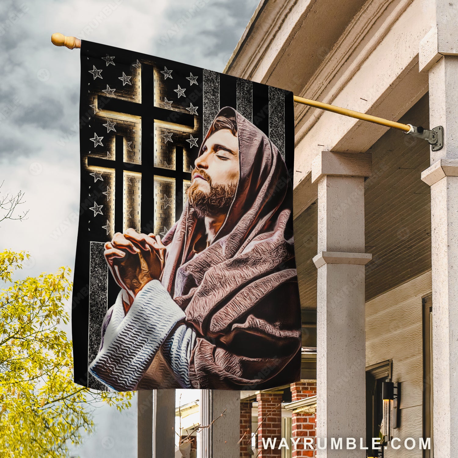 Pray with Jesus, Pray for healing, Black cross, US flag - Jesus Flag