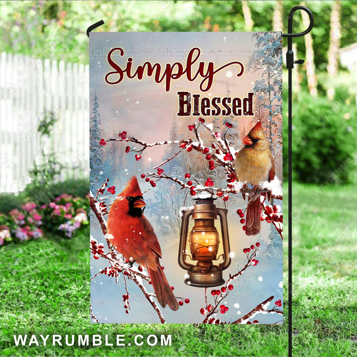 Watercolor cardinal, Frozen cranberry, Winter forest, Simply blessed - Jesus Flag