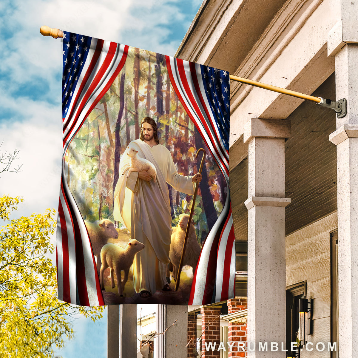 Lamb of God, Amazing forest, Us flag, The world in his arms - Jesus Flag