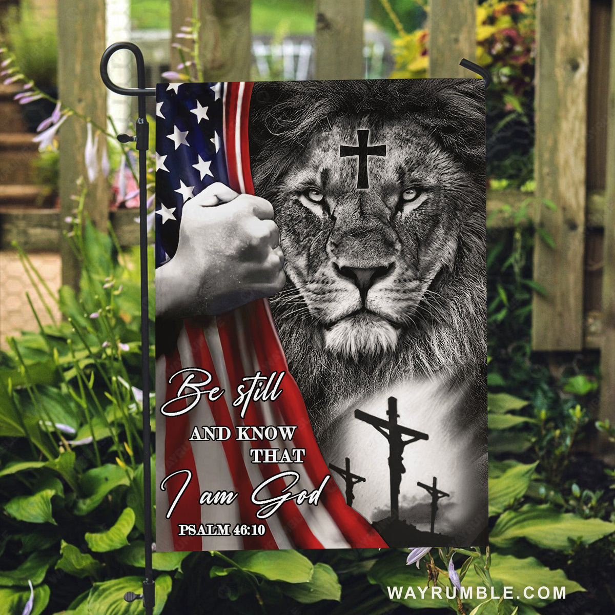 Lion King, King of Kings, Black and white painting, Be still and know that I am God - Jesus Flag