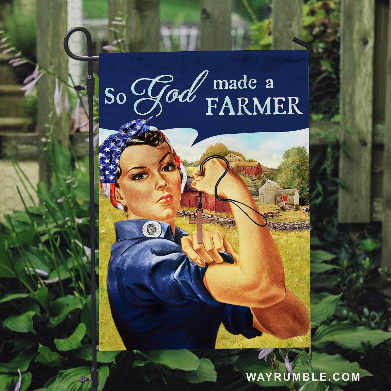 Amazing woman, Green farm, Wooden cross, So God made a farmer - Jesus Flag