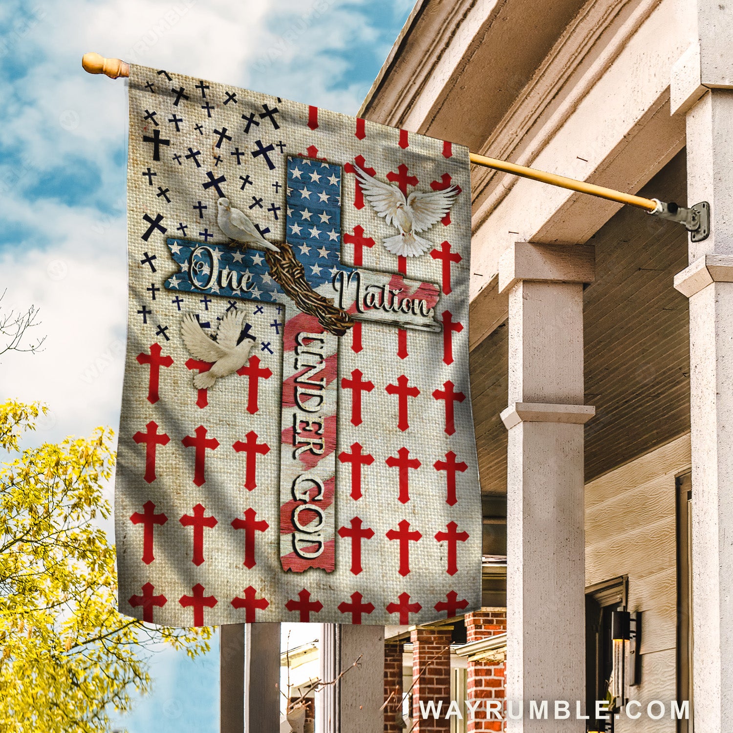 Unique cross, Amazing flag, White dove, Cross, One nation under God - Jesus Flag