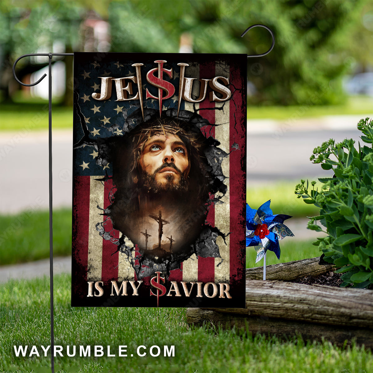 Amazing Jesus painting, Crown of thorn, US flag, Jesus is my savior - Jesus Flag