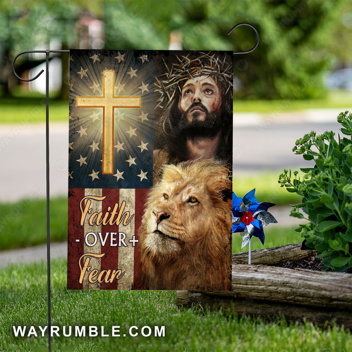 Jesus Christ, The Lion of Judah, Cross symbol, Faith over fear - Jesus Flag