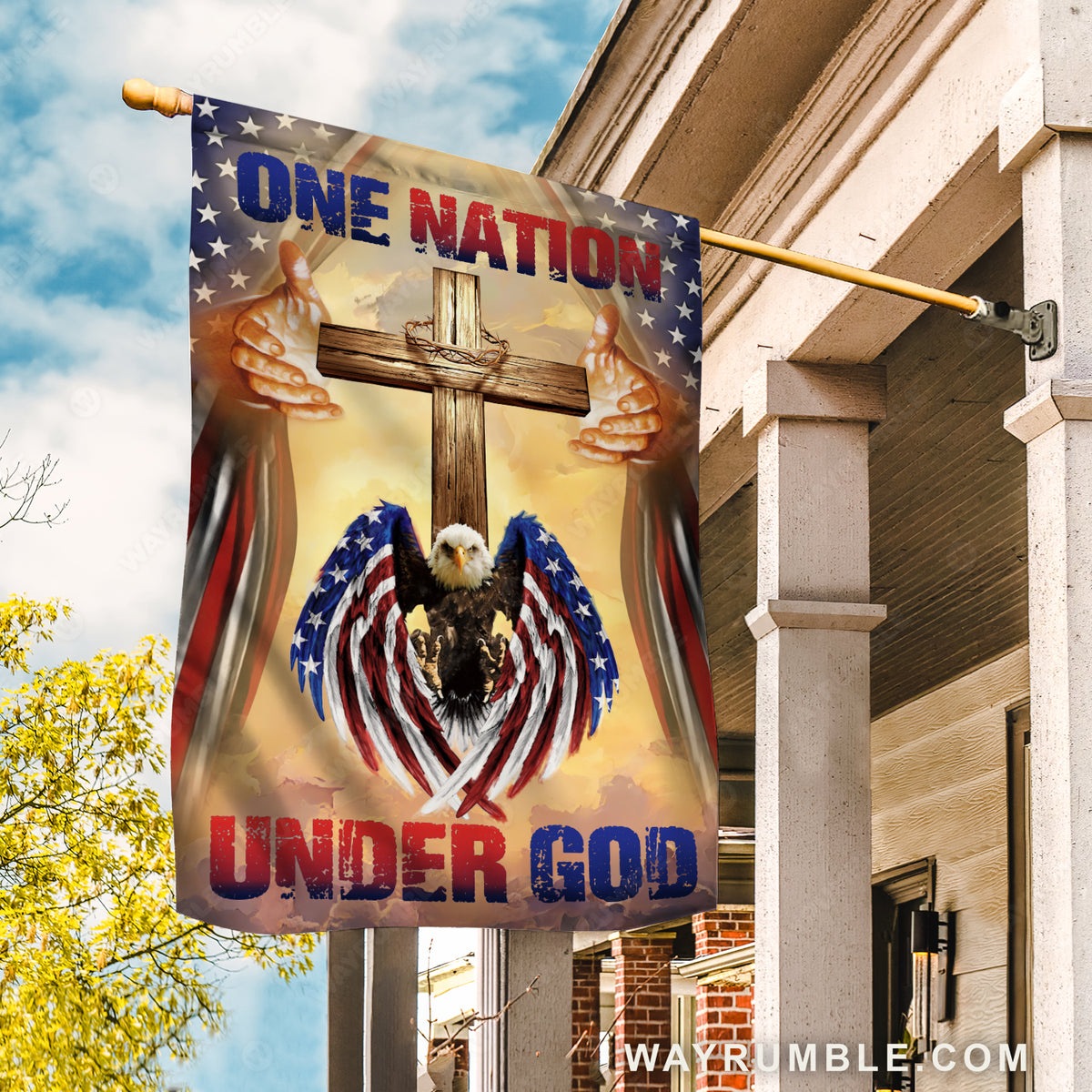Beautiful eagle, Cross symbol, US flag drawing, One nation under God - Jesus Flag