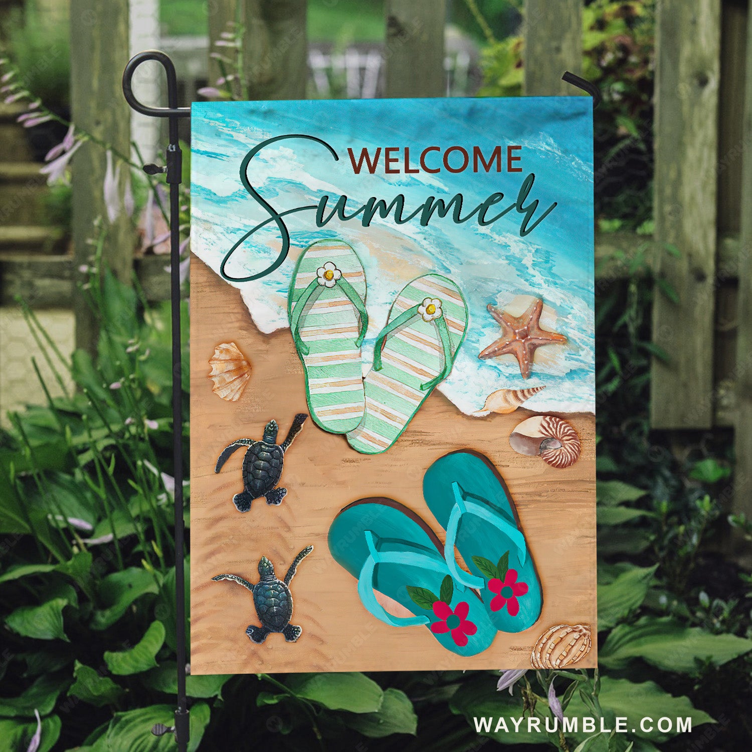 Pretty flip flops, Blue ocean, Amazing sea turtle, Welcome summer - Jesus Flag