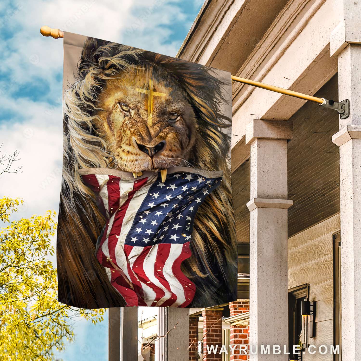 The Lion of Judah, US flag, Cross symbol - Jesus Flag