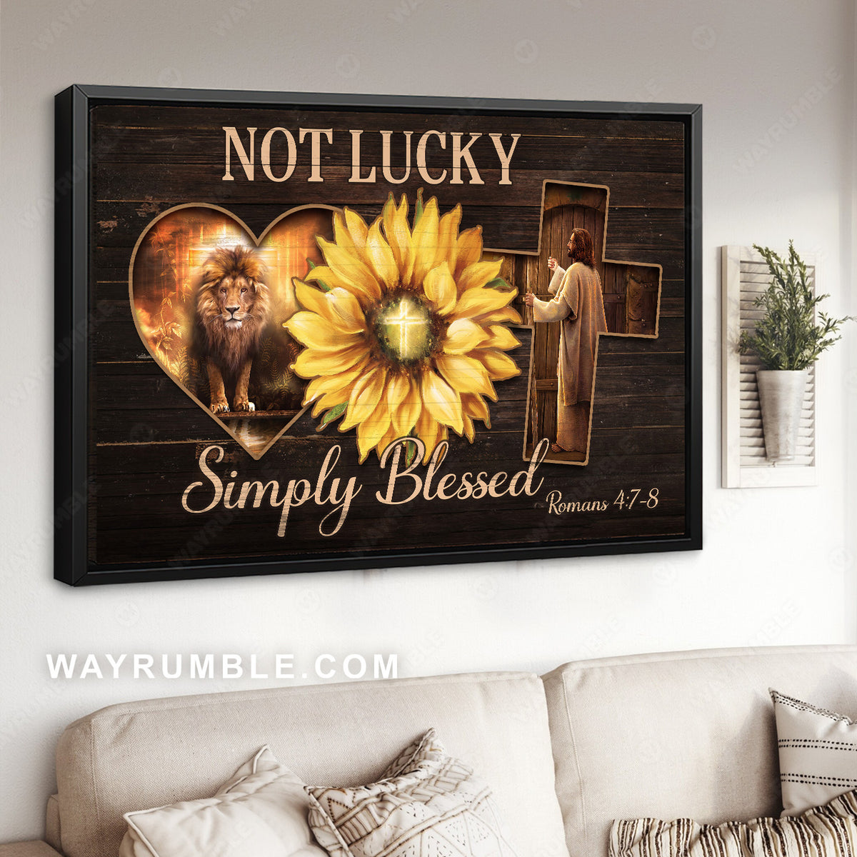 Jesus in the cross, Jesus lion of judah, Wild sunflower, Not lucky simply blessed - Jesus Landscape Canvas Prints, Christian Wall Art