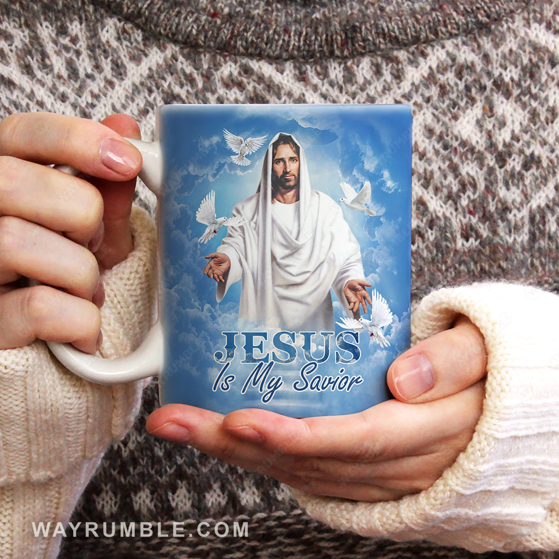 Jesus drawing, Blue sky, White dove symbol, Jesus is my savior - Jesus AOP Mug
