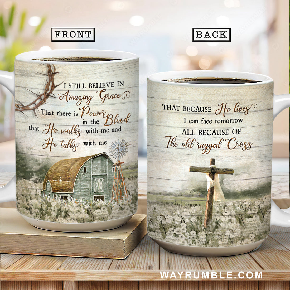 Barn painting, Flower field painting, I still believe in Amazing Grace - Jesus AOP Mug