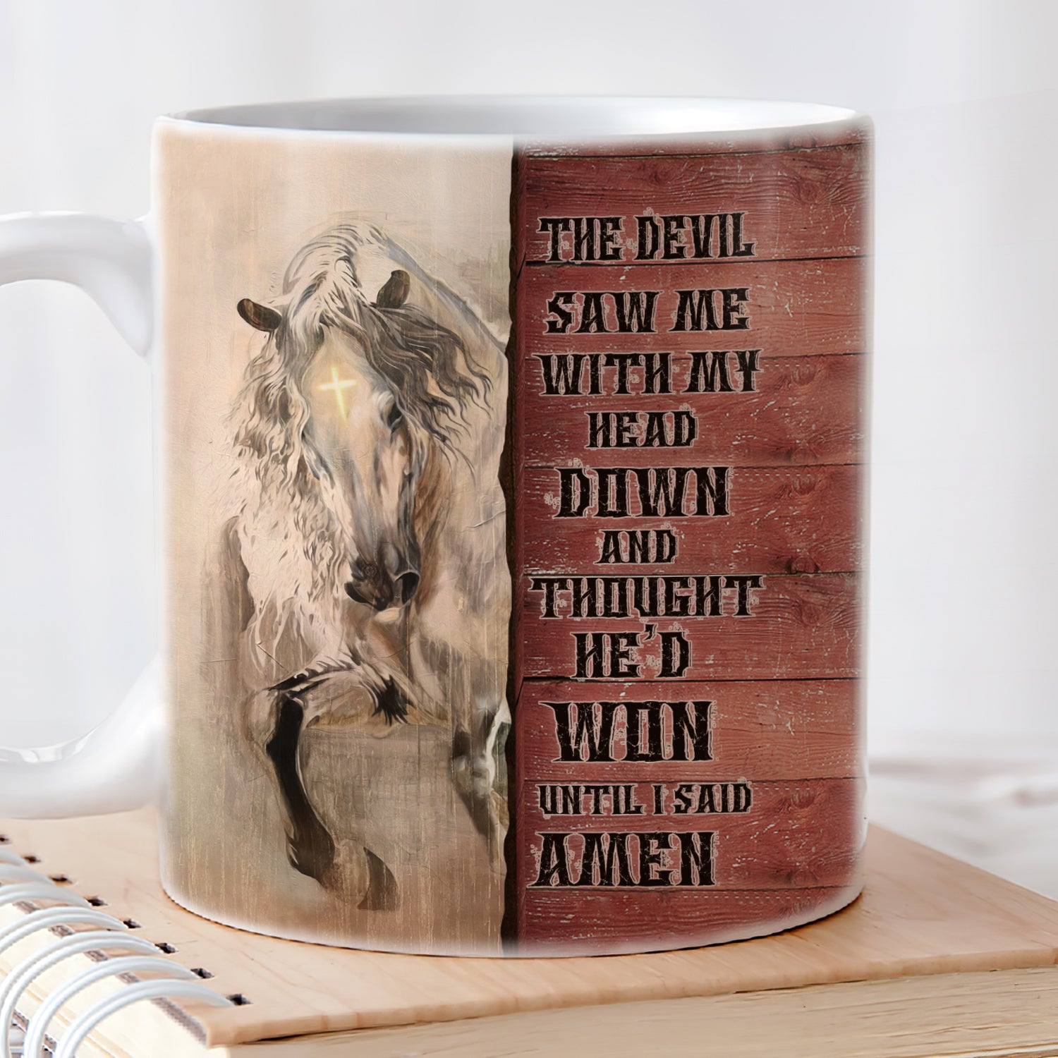 Jesus - Horse - The devil thought he'd won until I said Amen - AOP Mug
