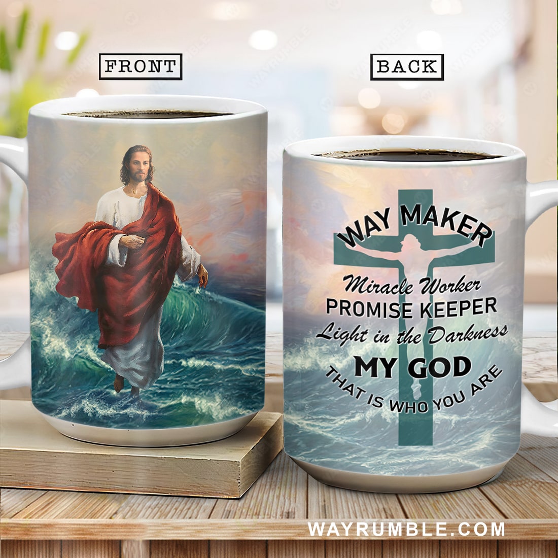 Walking with Jesus, Blue ocean, Jesus drawing, Way maker, Miracle worker - Jesus AOP Mug