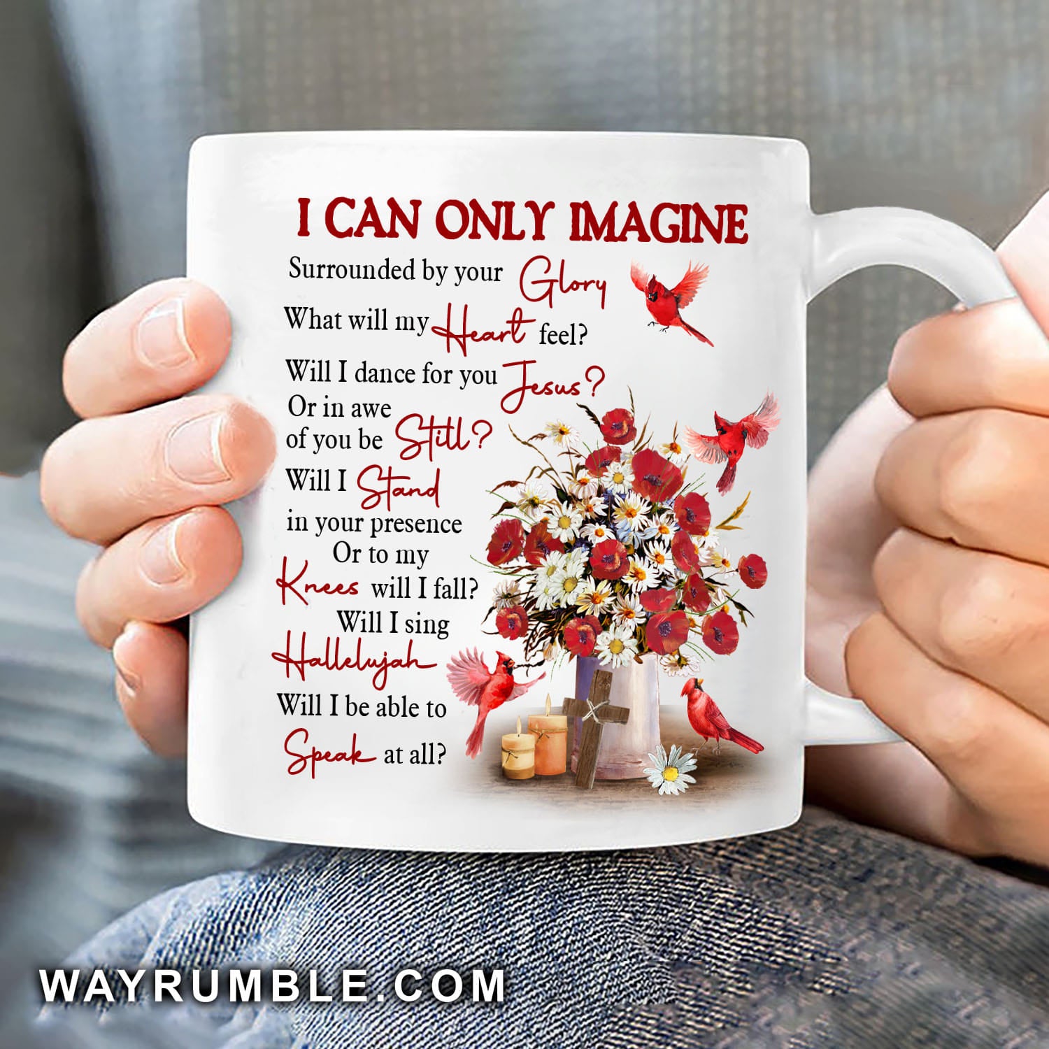 Cardinal, Daisy flower, Poppy flower vase, I can only imagine - Jesus White Mug