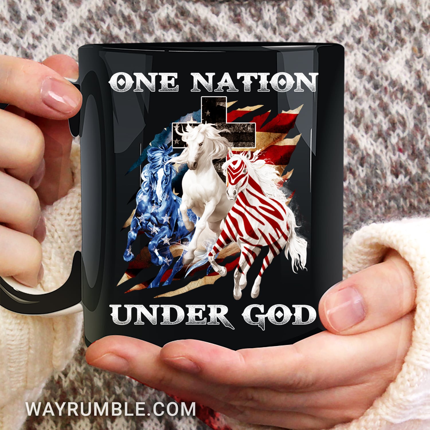 Running horses, One nation under God, The US flag - Jesus Black Mug