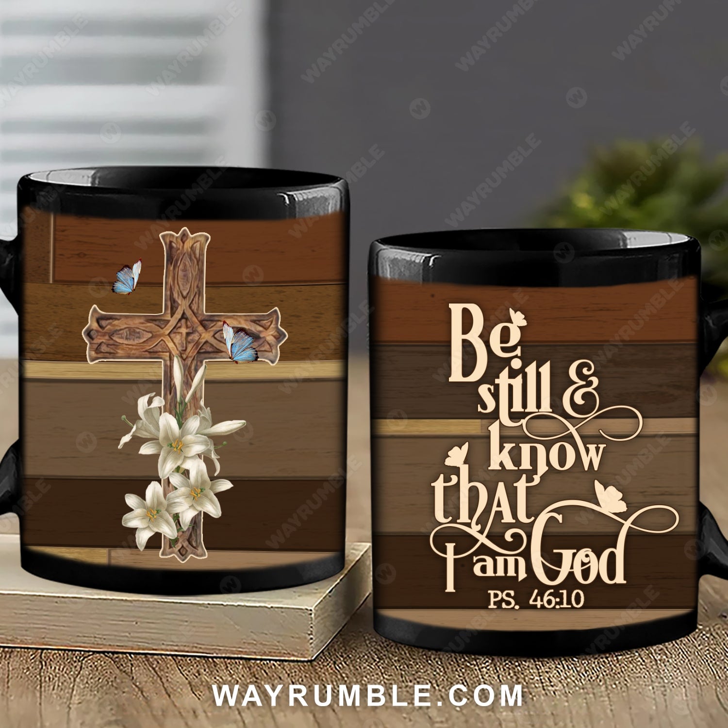 Cross and Lily flowers, Be still and know that I am God - Jesus Black Mug