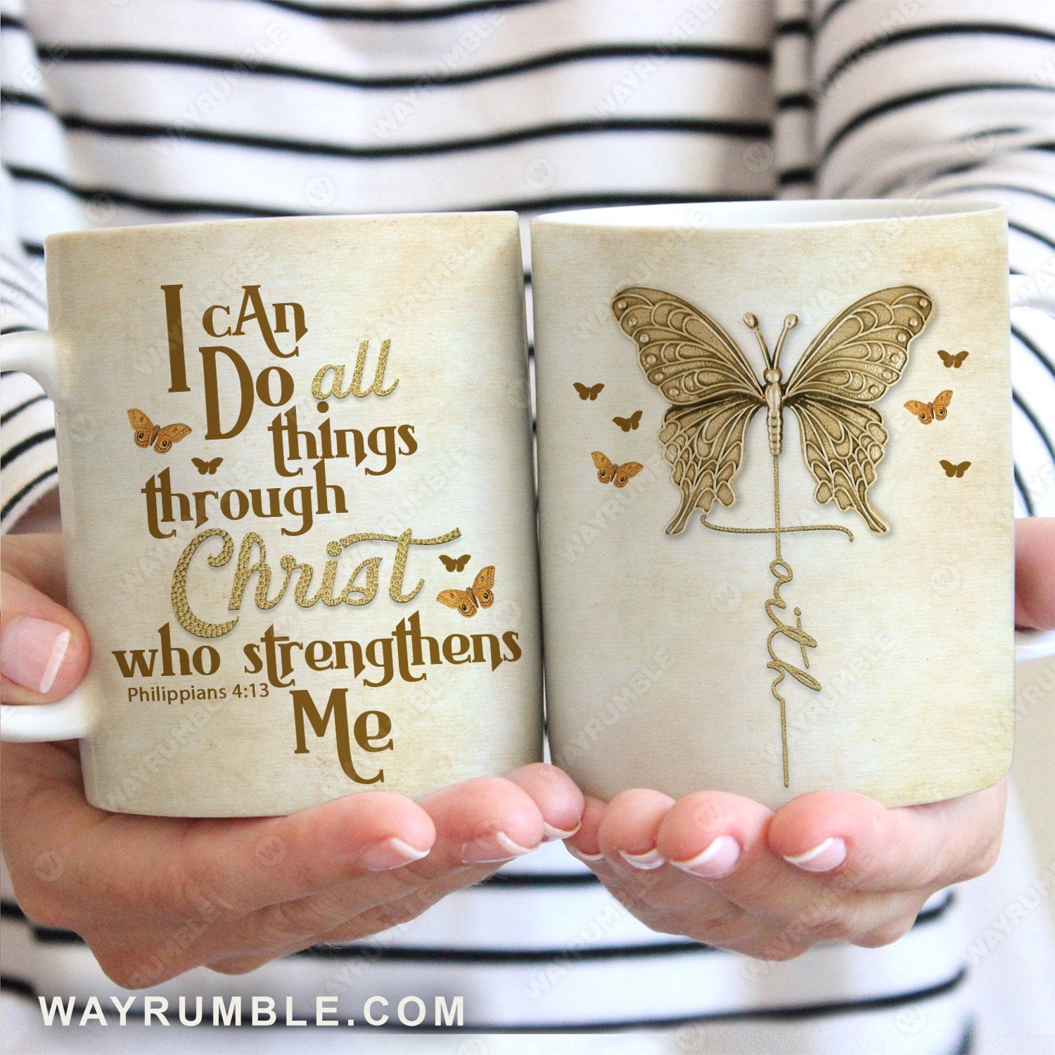 Vintage butterfly, I can do all things through Christ who strengthens me - Jesus AOP Mug 